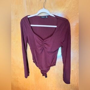 Nasty Gal Ribbed Long Sleeve Bodysuit size 10